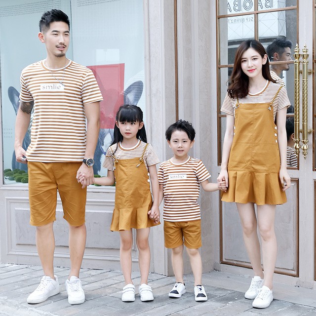 Set gia đình đẹp ❤️FREESHIP❤️ Đồ bộ gia đình áo kẻ sọc kèm yếm và quần AG30