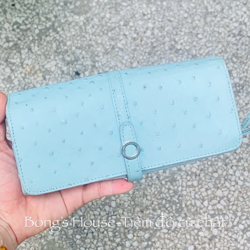 Sale Ví dài da đà điểu thật 💯 Có Lỗi nhẹ - màu xanh lam pastel hàng si Japan