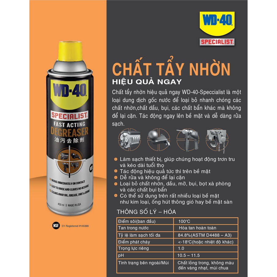 Chai Chất Tẩy Nhờn Hiệu Quả Tức Thì WD-40 Specialist Fast Acting Degreaser (450ml)