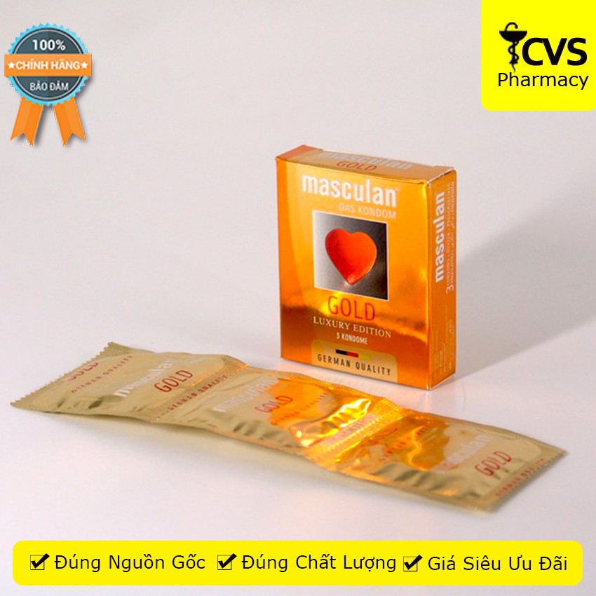 Bao Cao Su Masculan Gold Luxyry 03 Chiếc - Ánh Vàng Kim, Hương Vanilla Khử Mùi - cvspharmacy