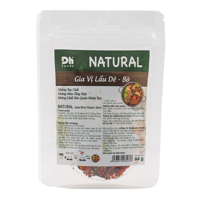 Gói NATURAL Gia Vị Lẩu Dê Bò - Thương hiệu DH Foods