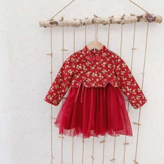 [NGÔ KHOAI] Váy lụa voan đỏ siêu đẹp cho bé