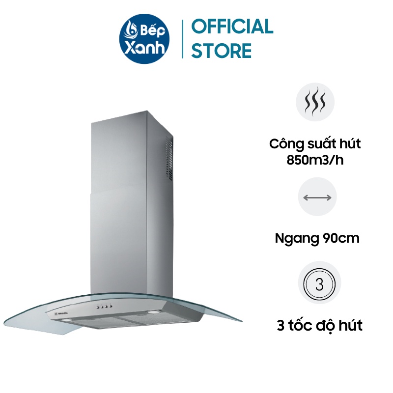 [Mã ELMALL7 giảm 7% đơn 5TR] Máy Hút Mùi Áp Tường Malloca DELTA-K890V - Công suất hút 850m3/h - Ngang 90cm