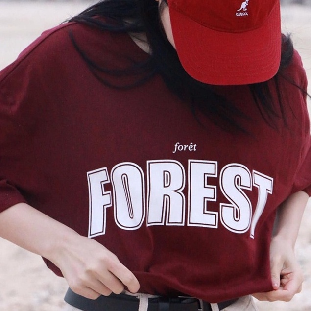 Áo phông nam nữ form rộng 2N Unisex thun cotton in chữ Forest trắng/đỏ/đen