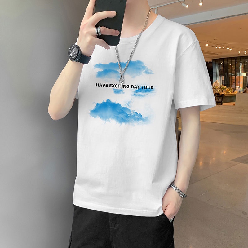 Áo Thun Tay Ngắn Cổ Tròn In Hình Đám Mây Thời Trang Cho Nam