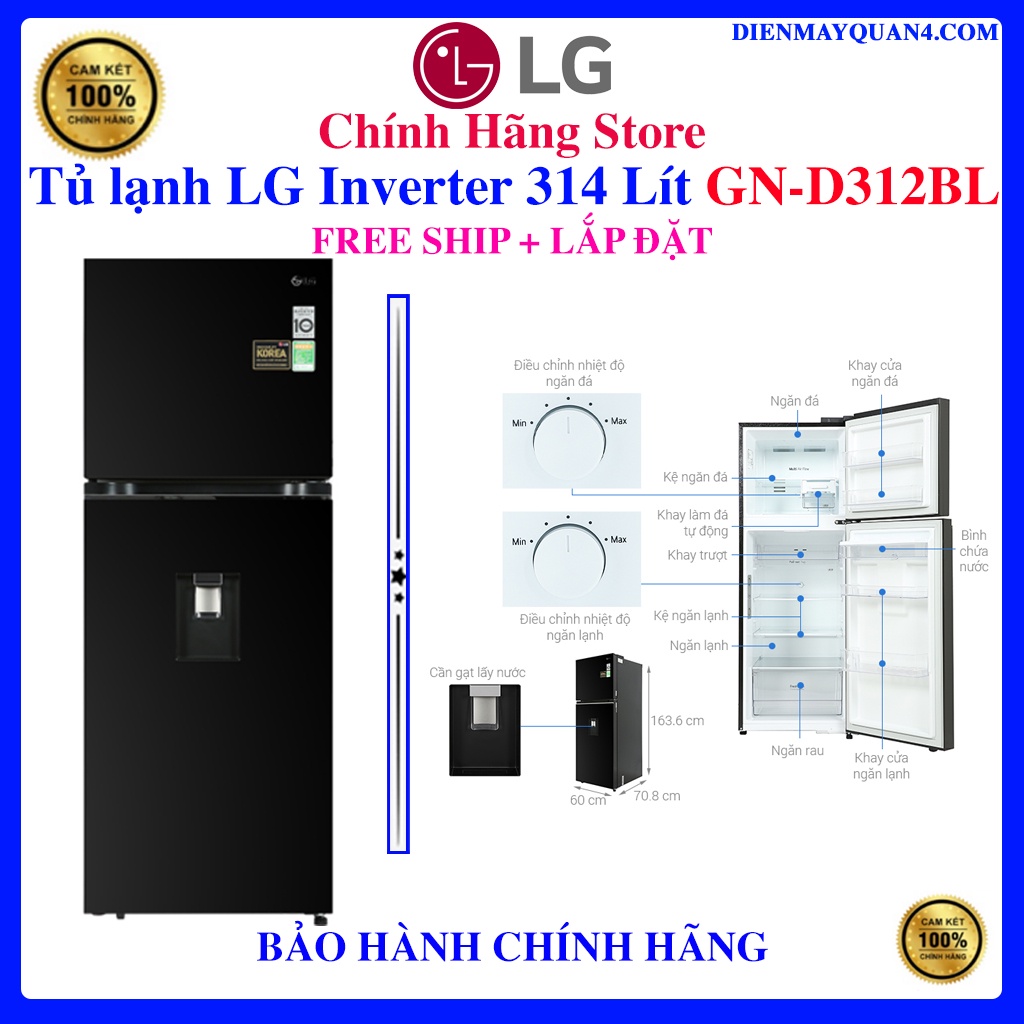 Tủ lạnh LG Inverter 314 Lít GN-D312BL