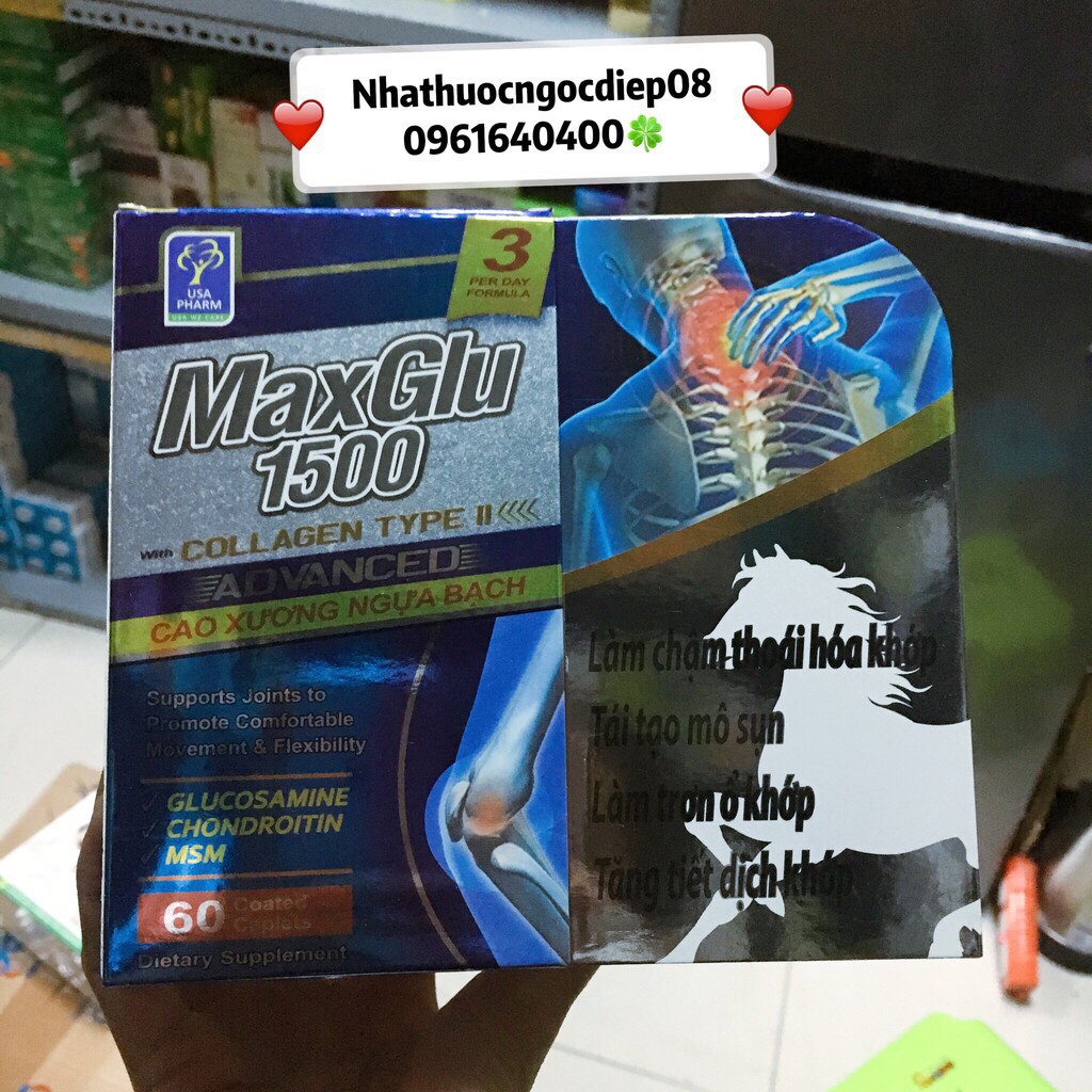 Viên uống MAXGLU 1500 thoái hoá xương khớp, đau lưng, mỏi gối(Hộp 60 viên ) - Nhà thuốc Nhật Thành