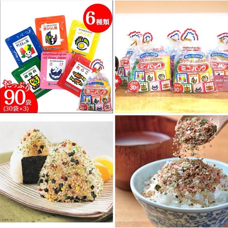 Gia vị rắc cơm Furikake Nhật gồm 30 gói nhỏ chia làm 6 vị khác nhau