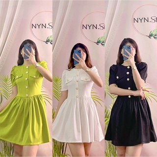 Đầm váy xòe tay phồng thiết kế, hàng Quảng Châu, màu ĐEN, TRẮNG, XANH BƠ- NYN Store