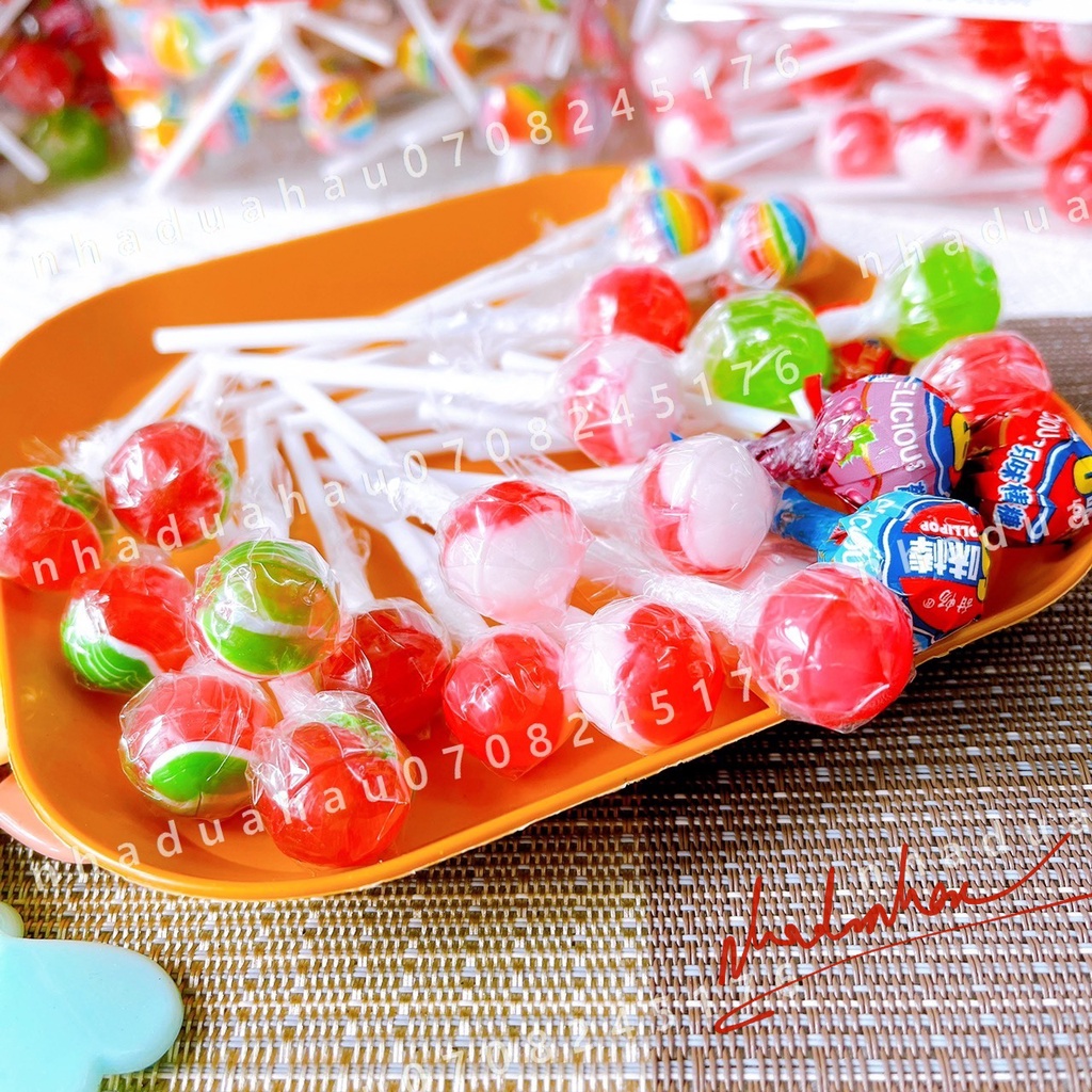 Combo 10 cây kẹo mút cầu vồng mini dễ thương Lolipop cho bé Hongkong que 3.5gam