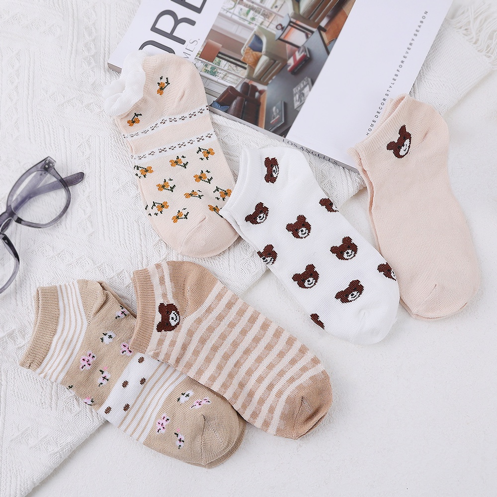 1 Đôi Tất Chân Ngắn In Hình Gấu Dễ Thương
