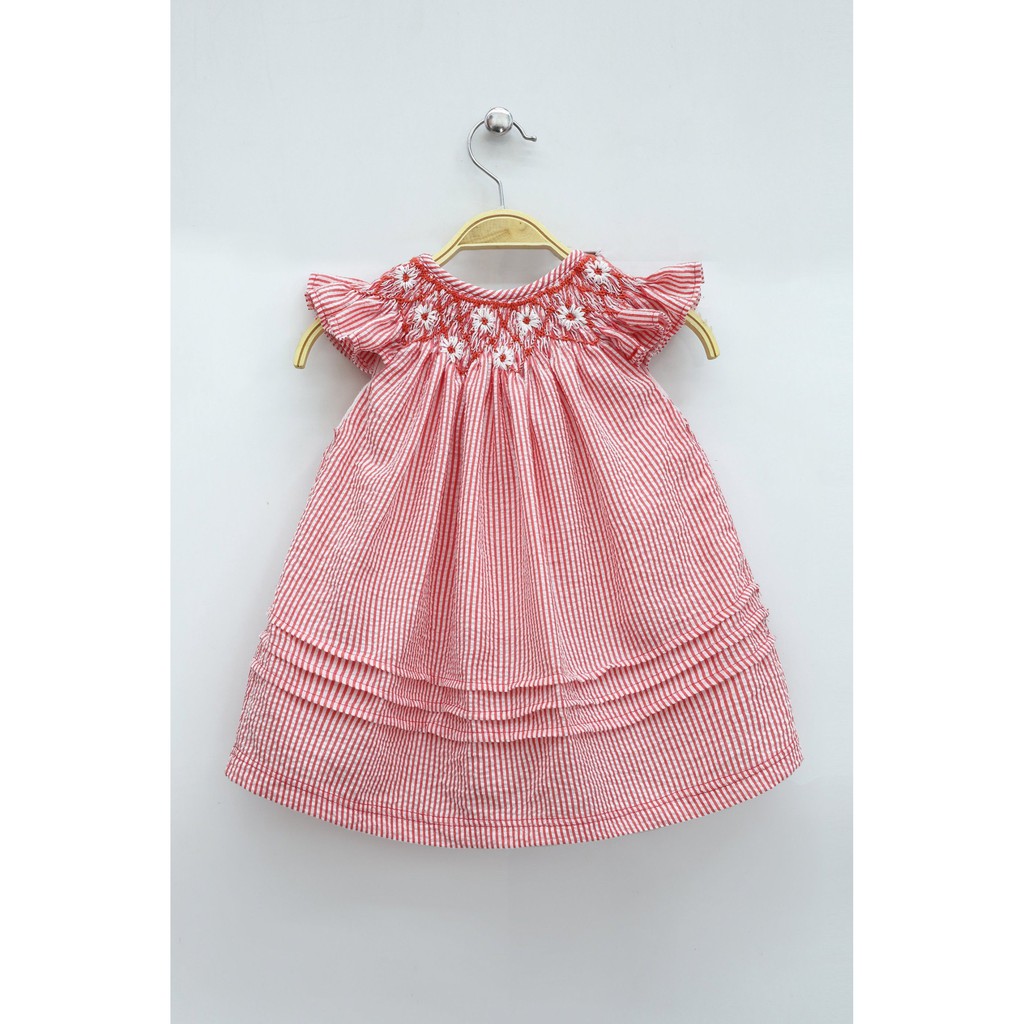 ĐẦM SMOCK HOA NHÍ SỌC ĐỎ