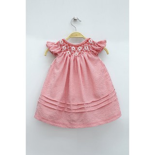 ĐẦM SMOCK HOA NHÍ SỌC ĐỎ