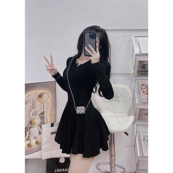 Đầm xoè tay dài siêu hot ( chất len tăm siêu dãn )- alohashop91