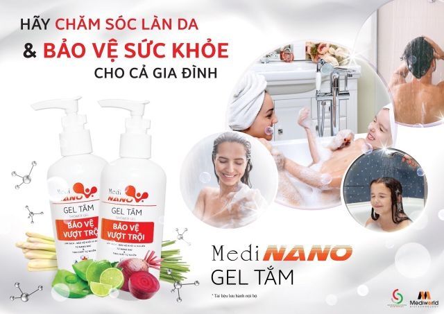 Gel tắm sinh học MEDINANO - hỗ trợ xử lý viêm lỗ chân lông, mụn, nuôi dưỡng da 200ml/ Mediworld