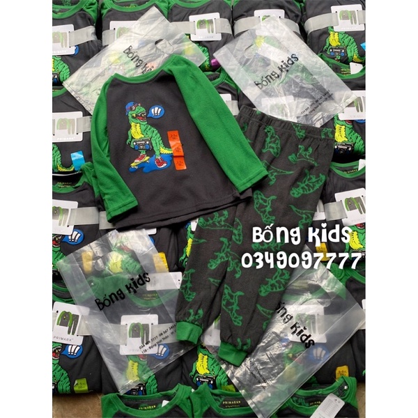 Bộ Nỉ Băng Lông Bé Trai Khủg Log Xanh Xám PR