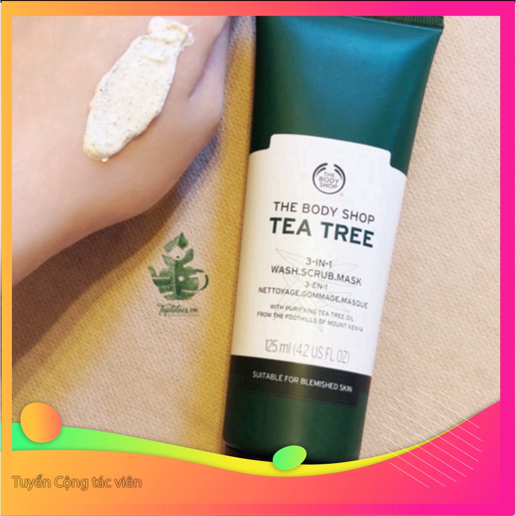 SALE SALE Sữa rửa mặt kiêm mặt nạ và tẩy tế bào chết The Body Shop Tea Tree 3 In 1 Wash Scrub Mask làm sạch sâu, detox, 