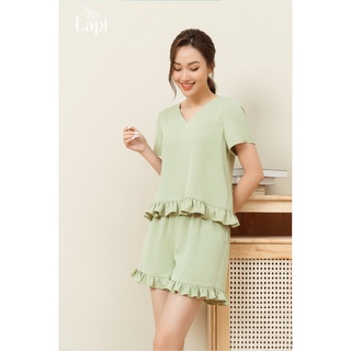 Bộ Đồ Ngủ Lụa Cổ V Nhún Bèo Lapi BDN36
