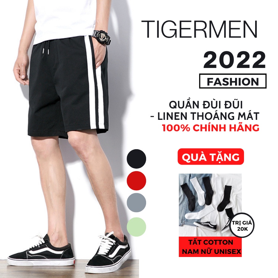 Quần Short Đũi Nam Tigermen Quần Đùi Nam Mùa Hè Vải Đũi Linen Cao Cấp Nhẹ Mát Thấm Hút Mồ Hôi 2 Sọc