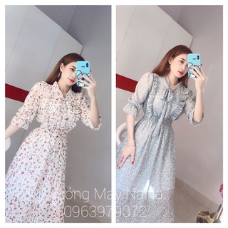 Đầm maxi hoa nhí cột nơ (hình thật - video)