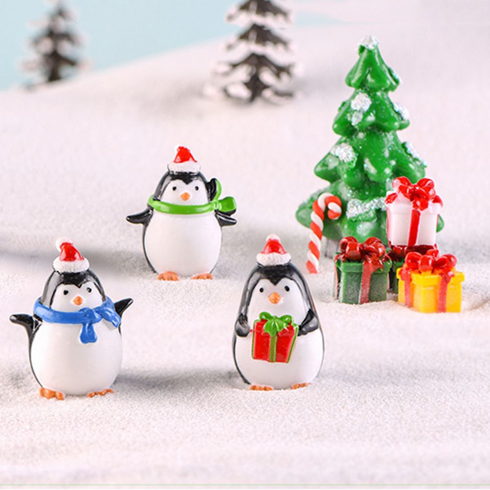 DELMER Desktop Penguin Miniature DIY Micro Landscape Penguin Ornaments Toy Christmas Pendant Cute Crafts 4 Styles Fairy Garden for Kids Christmas Decor