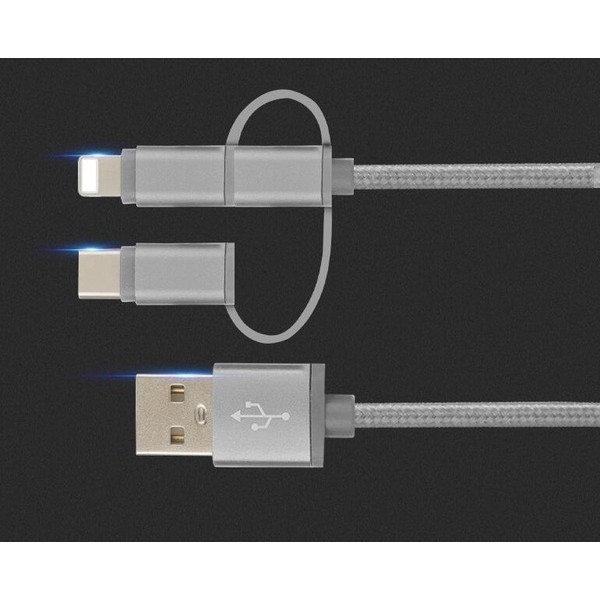 USB Charging Line Three In One Multifunction Nylon Woven Lightning  Data Line Iphone/android/type-c