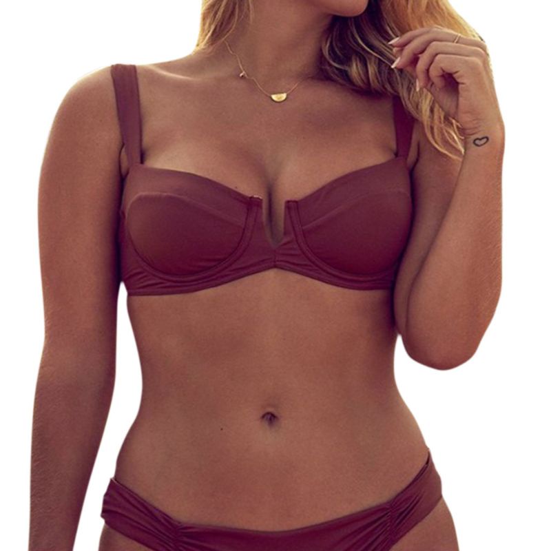 Bộ Bikini Hai Mảnh Cổ Chữ V Sâu Màu Sắc Thời Trang Gợi Cảm Cho Nữ