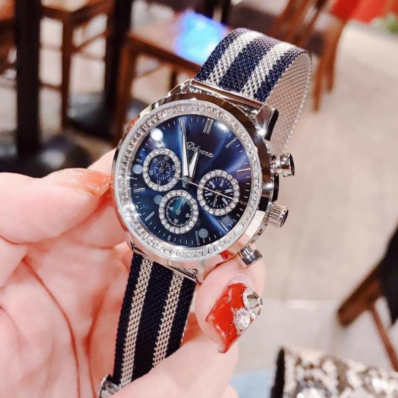 Sale Đồng Hồ Nam Nữ Davena Case 38mm Swarovski Dây vải 6 Kim Authentic