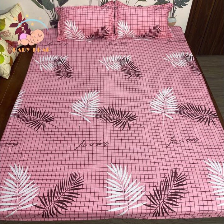 Bộ ra giường 1m6 1m8 x 2m dương xỉ hồng ⚡️1 drap + 2 áo gối - CAISHOPQUEN