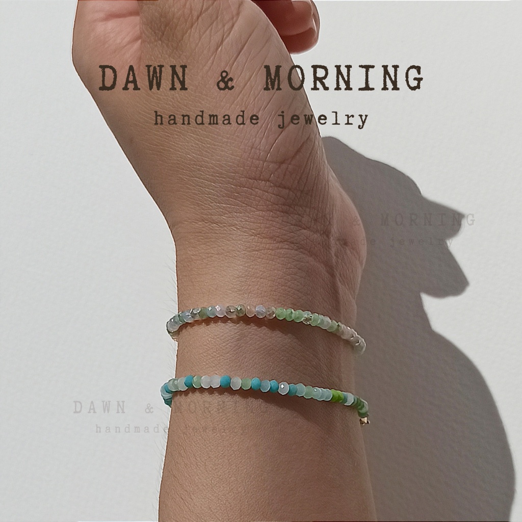 Xanh lá dày ~2mm - Vòng tay lắc tay nữ bằng hạt đá pha lê thủy tinh Dawn & Morning phối màu