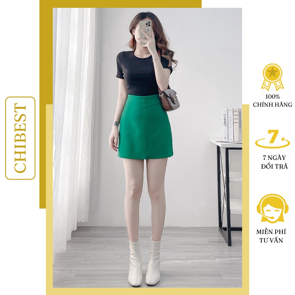 Chân váy A Ngắn lưng cao Vải Tuyết Mưa Có Quần Trong Thiết Kế Vintage CHIBEST YVB61