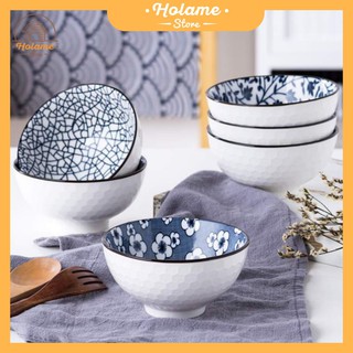 Bộ 4 & 6 bát ăn cơm - đĩa họa tiết hoa lá xanh - phong cách Nhật Bản