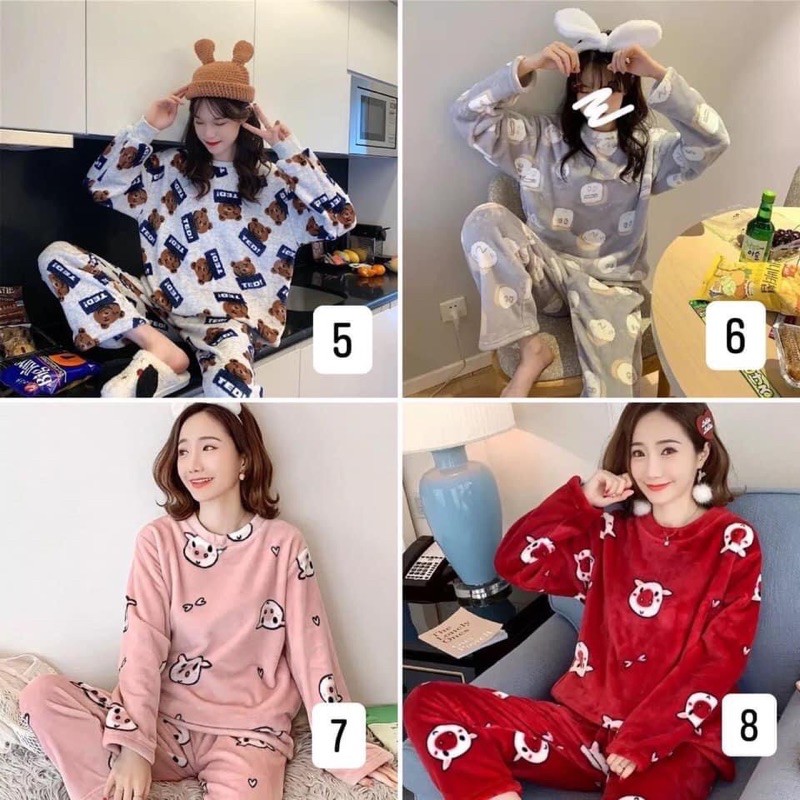 Set bộ mặc nhà mùa đông 🌱 Bộ ngủ lót lông dài tay siêu ấm áp