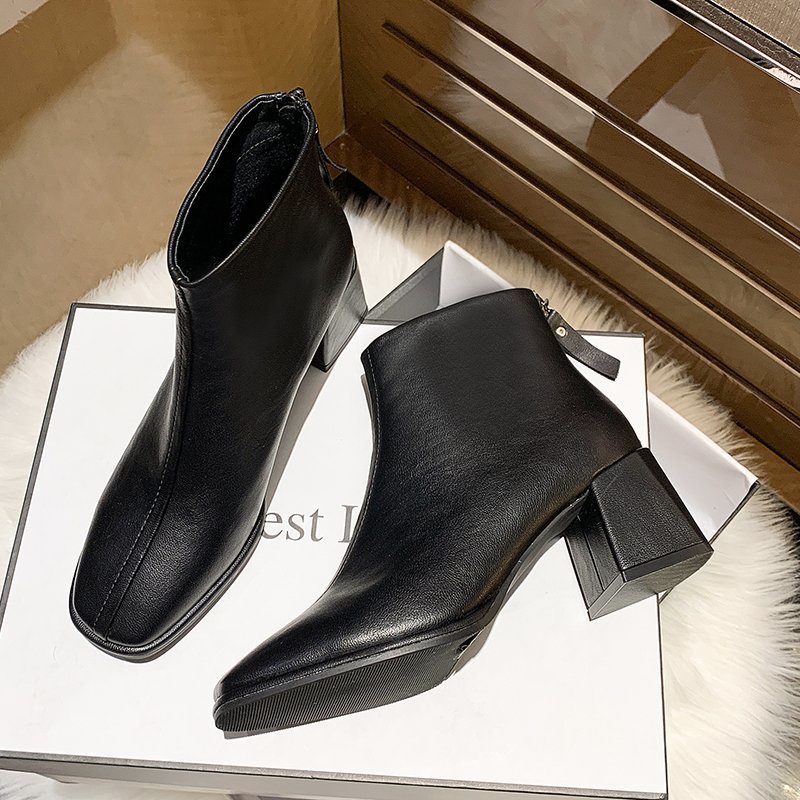 Giày bốt da mềm đế vuông 6inch chất lượng cao dành cho bạn nữ | BigBuy360 - bigbuy360.vn