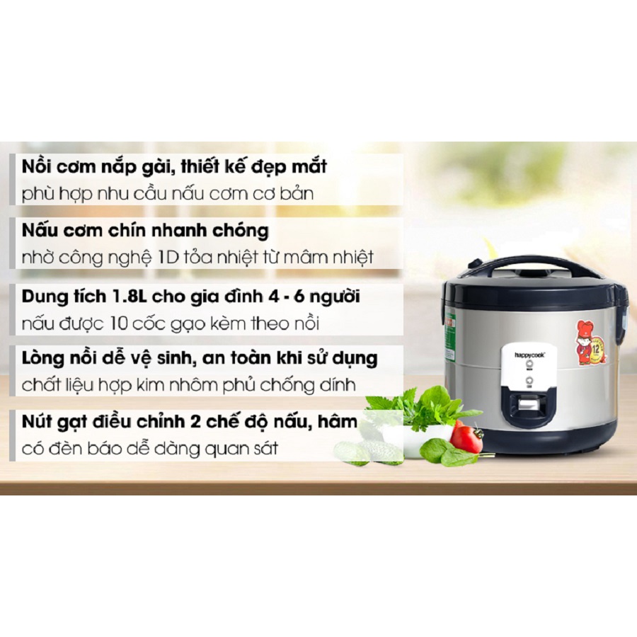 Nồi cơm điện nắp cài Happy Cook 1.8L HCJ-180V