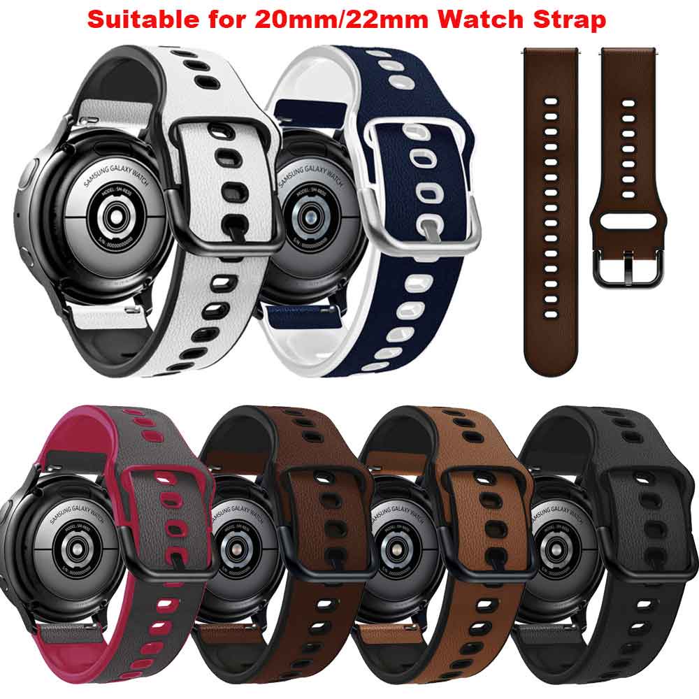 Dây đeo đồng hồ bằng da 20mm/22mm cho đồng hồ Samsung Galaxy Watch 3 46mm 42mm Active 2 40mm 44mm Gear S3 HuaweiGT2 Pro