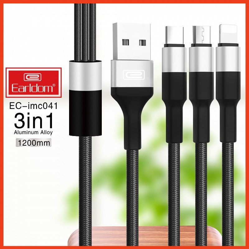 Cáp sạc dù 3 đầu chính hãng Earldom 3 in 1 IMC - 041 ( BH 12 Tháng)