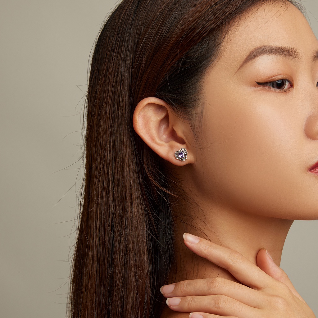 BAMOER Bông Tai HìNh TráI Tim Xi bạc 925 ĐíNh Đá Zircon ThờI Trang