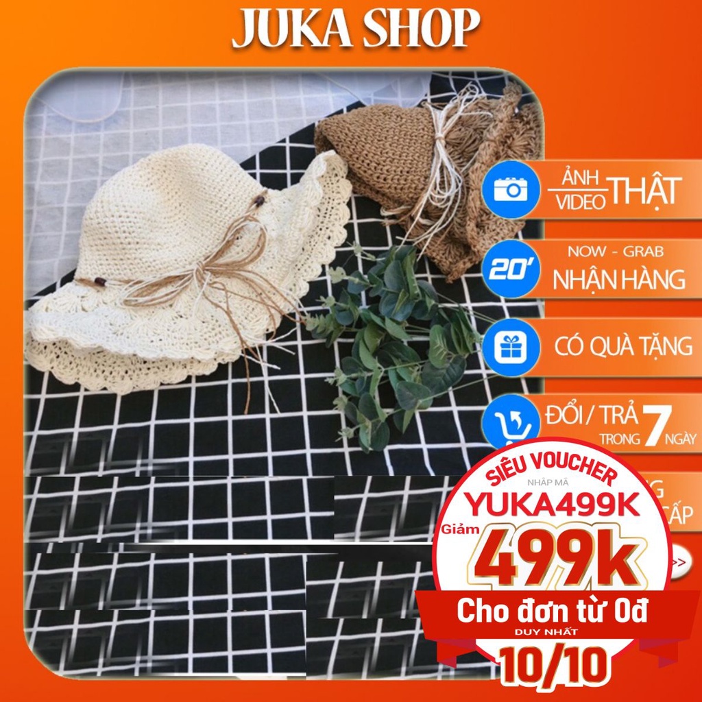 [Phụ kiện đi biển ] Nón/ Mũ cói mềm dây đan - Mũ đi biển phong cách vintage Juka Shop