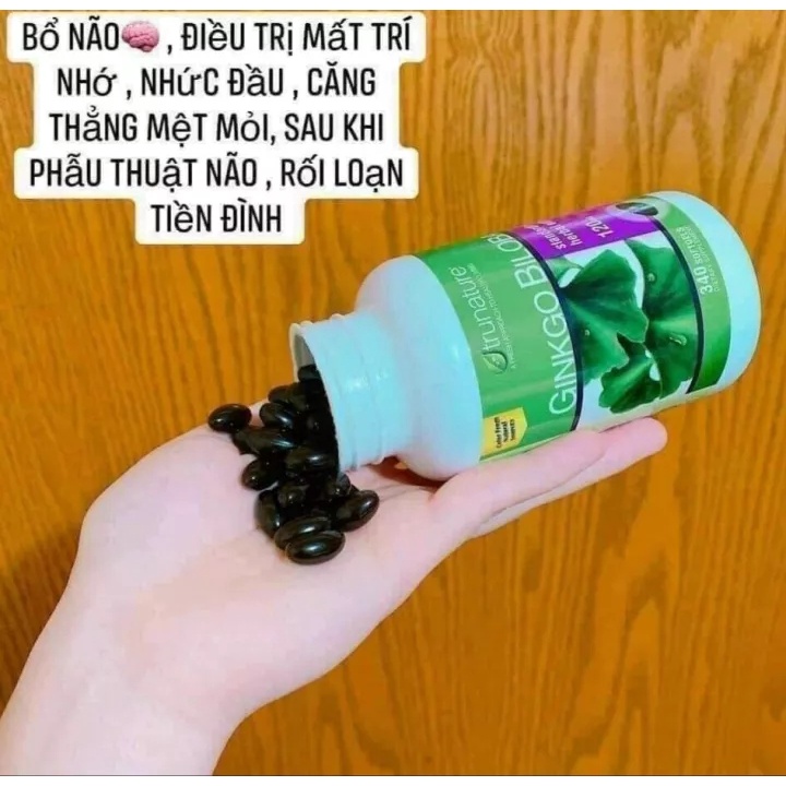 Viên Uống Ginkgo Biloba 120mg Trunature Mỹ 340 Viên Bổ Não Tăng Trí Nhớ I  hãng Mỹ chính hãng