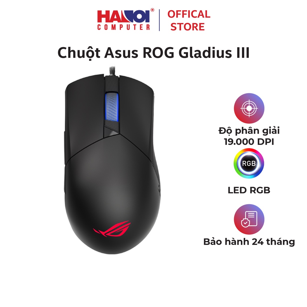 Chuột Asus ROG Gladius III (USB/RGB/màu đen), Dây cáp siêu mềm giảm thiểu ma sát chuột