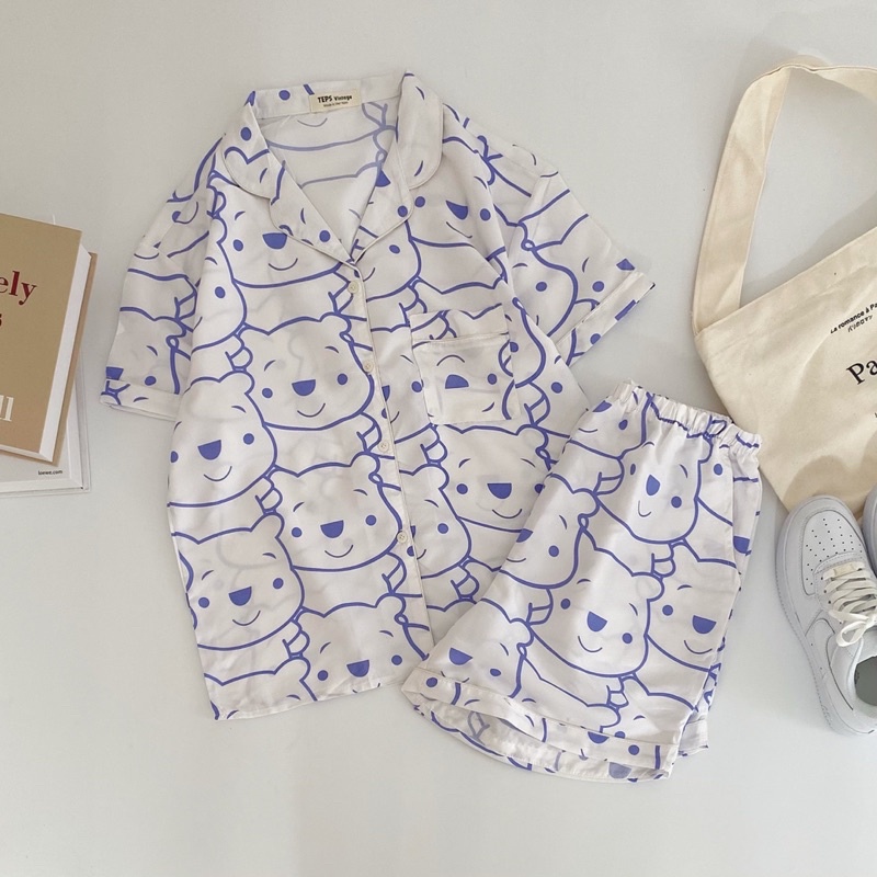Bộ đồ ngủ mặc nhà Pyjama cộc tay chất kate không nhăn (ảnh thật) | BigBuy360 - bigbuy360.vn