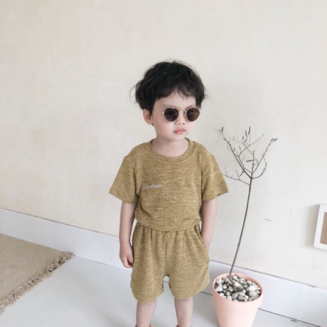 Đồ bộ cotton thun lạnh cho bé trai, màu vàng kim óng ánh, mặc thoải mái ShiniShop