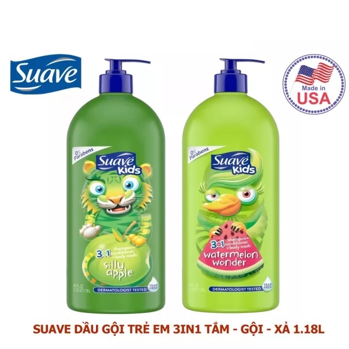 [Made in USA] Sữa Tắm Gội Toàn Thân Cho Bé 3in1 Suave Kids Hương Táo (Con Hổ) 532ml/Chai