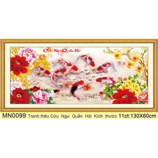 (KHO SỈ) Tranh thêu chữ thập thanh lý cá chép cửu ngư quần hội MN0099 130x60cm