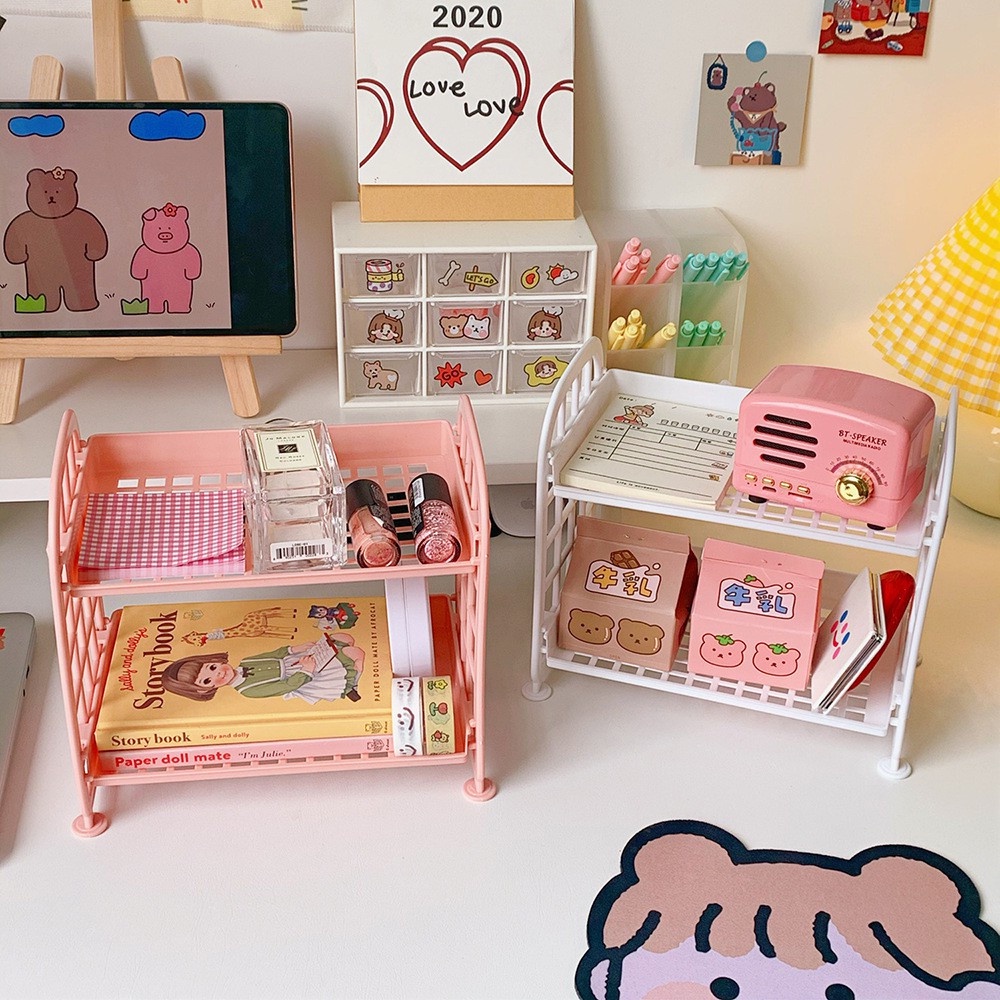 Kệ nhựa mini 2 tầng đựng đồ đa năng nhỏ gọn siêu xinh sẵn / Kệ Nhựa Mini Đựng Đồ Siêu Xinh Trang Trí Bàn Học