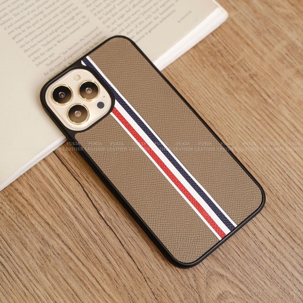 Ốp da thủ công viền đen Epsom TB dành cho IPhone 14/14Plus/14Pro/14Promax/13/13Pro/13Promax/12/12Pro/12Promax ODTC112