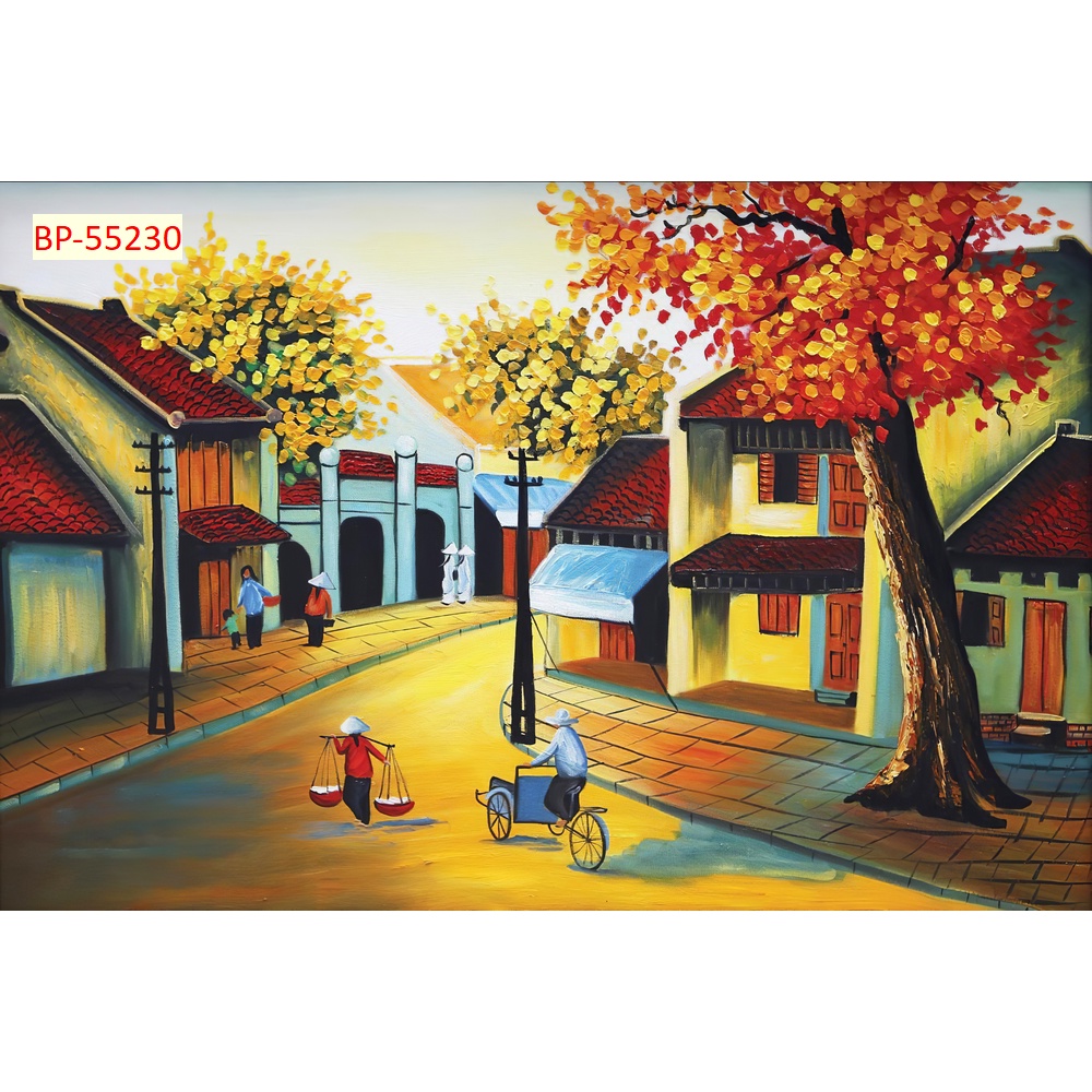 Tranh dán tường Trang Trí Cửa Hàng cao cấp đường phố, hẻm phố Hà Nội thập niên 80, 90 chống nước, không phai