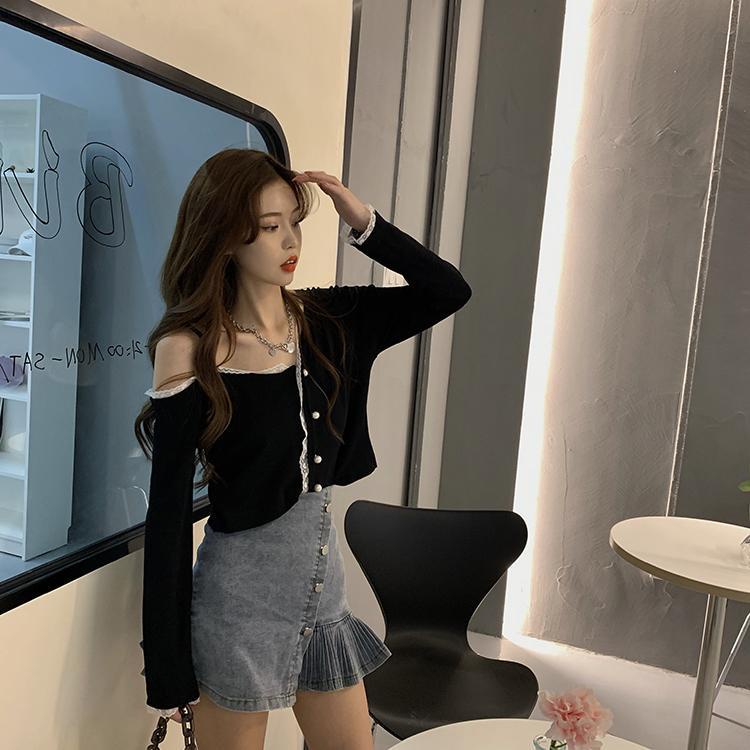 Áo Khoác Cardigan Màu Đen Tay Dài Thiết Kế Không Đồng Đều Không Đồng Đều Dành Cho Nữ