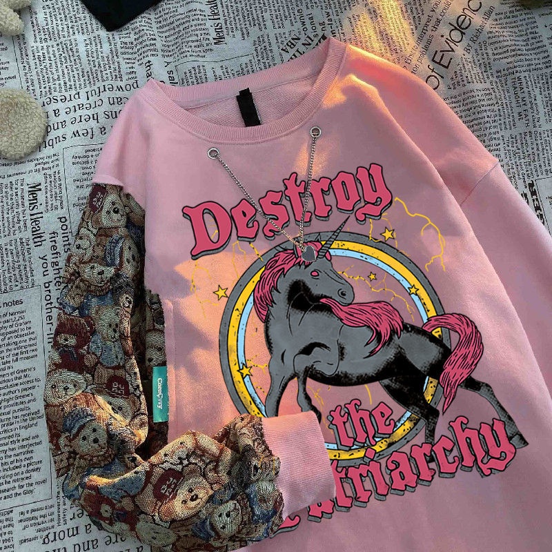 Áo Sweater Mỏng Tay Dài Dáng Rộng In Hình Gấu Thời Trang 2022